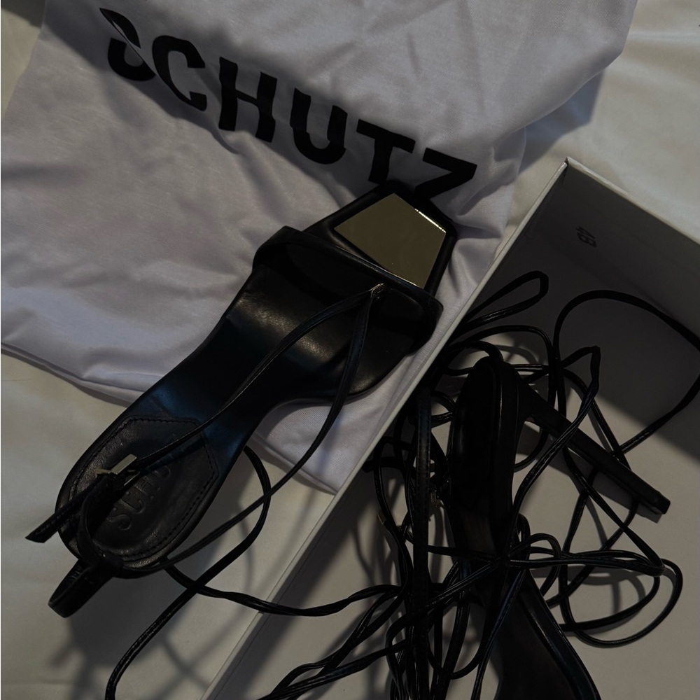 Schutz Black Strappy Sandals